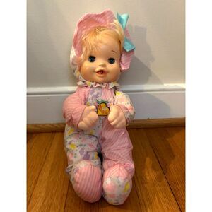 Vintage Mattel Talk My Ear Off Baby Doll Blonde Blue Eyes Pink Pajamas 1990s